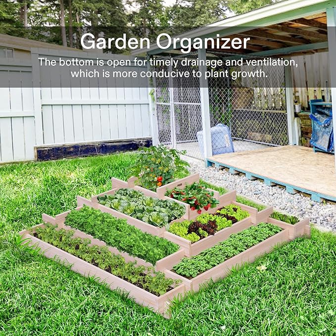 VIVOSUN 5-Tier Wooden Raised Garden Bed, 42 x 42 x 14 Inches, Outdoor Wood Planter Box with Gloves and Liner for Garden, Patio, Balcony, Backyard and Outdoors