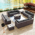 Kullavik 15 Pieces Outdoor Patio Furniture Set with 43" 55000BTU Gas Propane Fire Pit Table PE Wicker Rattan Sectional Sofa Patio Conversation Sets,Grey