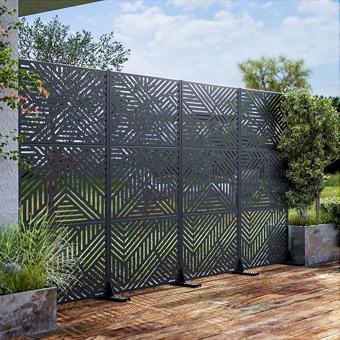 Casaphoria Metal Privacy Screen Outdoor, 72" H x 35" W Freestanding Decorative Privacy Screen for Patio Deck Balcony Garden with Stable Base, Ivan Black