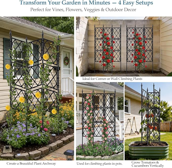 5.25FT Metal Garden Trellis for Climbing Plants Outdoor and Indoor, Black Iron Pipe Support Fence Climbing Plant Frame Wall Trellis with Garden Twist Tie for Ivy Vines Vegetable Flower