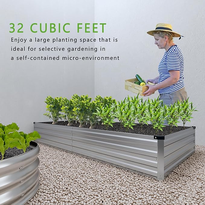 2PCS 8x4x1FT Galvanized Raised Garden Bed Kit,Vegetable Boxes-Rectangle Metal Flower Box,Large Planter Raised Beds Outdoor Garden for Planting,Fruit,Herb-Silver