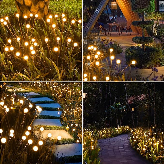 BrizLabs Solar Garden Lights, 4 Pack 32 LED Solar Powered Firefly Lights, 2 Modes Swaying Light, Waterproof Globe Pathway Outdoor Lighting for Yard Pathway Walkway Patio Decor, Warm White