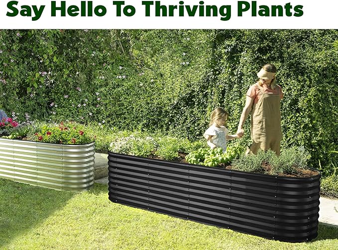 Plant & Plot Galvanized Raised Garden Beds Outdoor // 8×2×2 ft Planter Raised Beds for Gardening, Vegetables, Flowers // Large Metal Garden Box (Black) // Patented Tool-Free Design