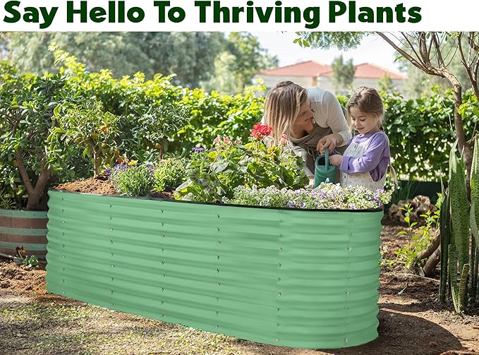 Plant & Plot Galvanized Raised Garden Beds Outdoor // 6×2×2 ft Planter Raised Beds for Gardening, Vegetables, Flowers // Large Metal Garden Box (Light Green) // Patented Tool-Free Design