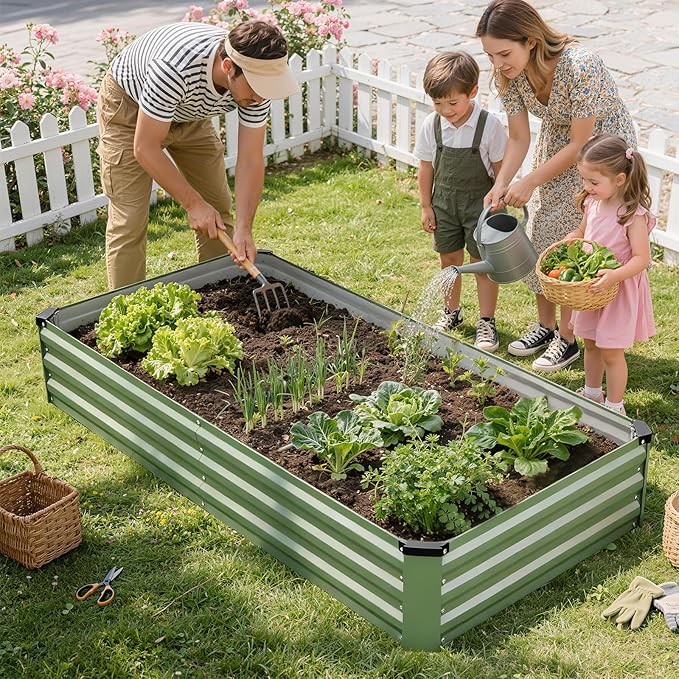 Galvanized Raised Garden Bed Outdoor | Metal Raised Garden Bed for Gardening 2Pack | Large Planter Box for Vegetables Flowers Fruits | Easy Assembly & Safety Design Flower Beds 6x3x1ft Olive Green