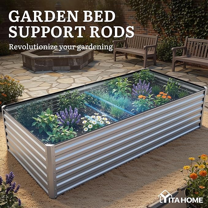 YITAHOME 8x4x2ft 2pcs Large Raised Garden Bed Kit, Galvanized Metal Planter Box with Gloves, Ground Nails & Safety Rubber, Outdoor Above Ground Planters for Plants Vegetables Flowers, Silver
