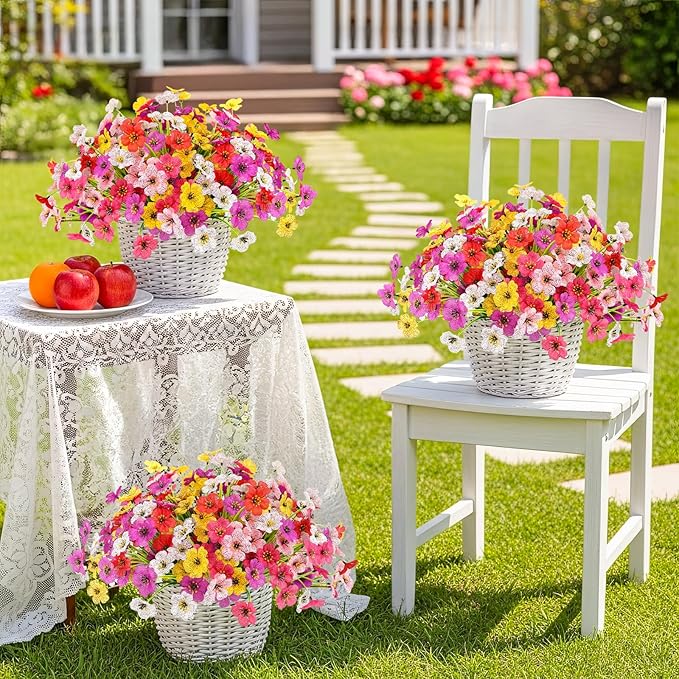 MACTING 12 Bundles Artificial Spring Flowers for Outdoors UV Resistant Fake Flowers Faux Plastic Plants No Fade for Planters Window Patio Porch Yard Garden Indoor Outdoor Decorations(Mix Color-1)