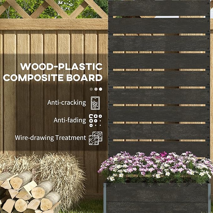 Outsunny Raised Garden Bed with Trellis for Climbing Plants, Planter Box with Self Draining Gap, Freestanding Trellis Planter for Outdoor, Patio, Deck, 28.25" x 15" x 59", Black