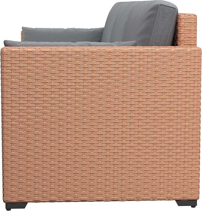 Outsunny Patio Couch PE Wicker Deep Seating Outdoor Sofa with Removable Cushions, 3 Seater Rattan Sofa, Outdoor Furniture for Balcony, Deck, Garden and Poolside, Sand