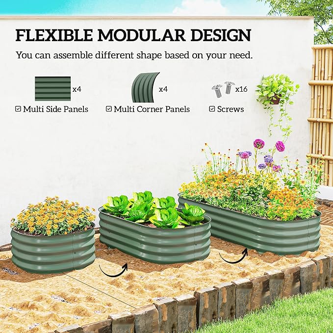 Outsunny 5' x 2' x 1' Galvanized Raised Garden Bed Kit, Outdoor Metal Elevated Planter Box with Safety Edging, Easy DIY Stock Tank for Growing Flowers, Herbs & Vegetables, Green