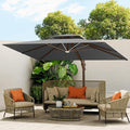 10 X 13 FT Cantilever Outdoor Patio Umbrella with Base Included Large Heavy Duty 360° Rotation Double Top Offset Rectangular Umbrellas with Led Lights for Backyard Outside Deck,Grey