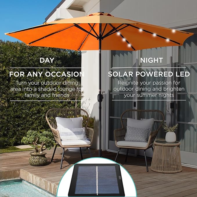 Best Choice Products 10ft Solar Polyester LED Lighted Patio Umbrella w/Tilt Adjustment and UV-Resistant Fabric