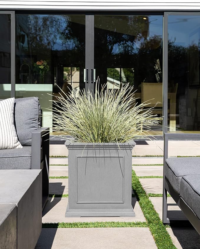 Veradek Brixton Series Cube Plastic Planter - Square Planter for Indoor or Outdoor Patio/Front Porch | Durable All-Weather Use w/Drainage Holes | Classic Estate Design for Flowers, Tall Plants, Trees
