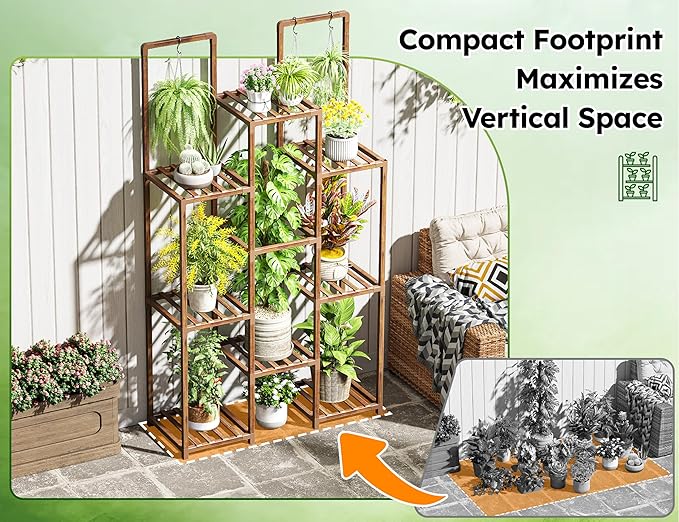 EnHomee Plant Stand Indoor Wood Plant Stand Outdoor Plant Shelves for Multiple Plants Stands with 11-16 Potted for Living Room Patio Balcony Yard Garden 34.2''W×11.8''D×47.4''H