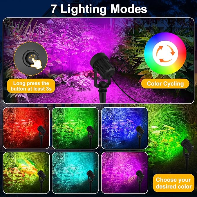T-SUNUS RGB Solar Spot Lights Christmas Outdoor 6-in-1, Color Changing Landscape Spotlights Pond Lighting Waterproof IP65 9.8ft Cable for Tree Patio Pathway Yard Garden Wall Flag Halloween Holiday