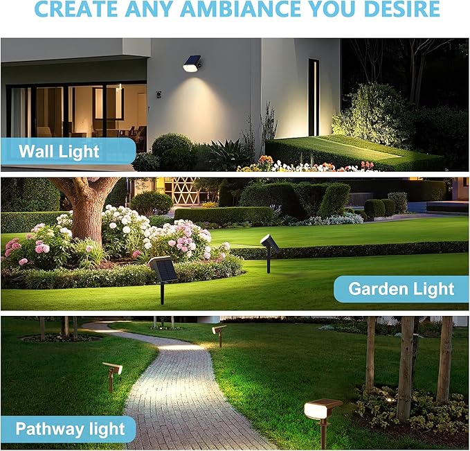 Solar Lights Outdoor Waterproof IP65,Auto On/Off, 2700K 2 Lighting Modes, Super Bright LED, Solar Powered Yard Garden Solar Spot Lights for Outside Landscape,4 Pack