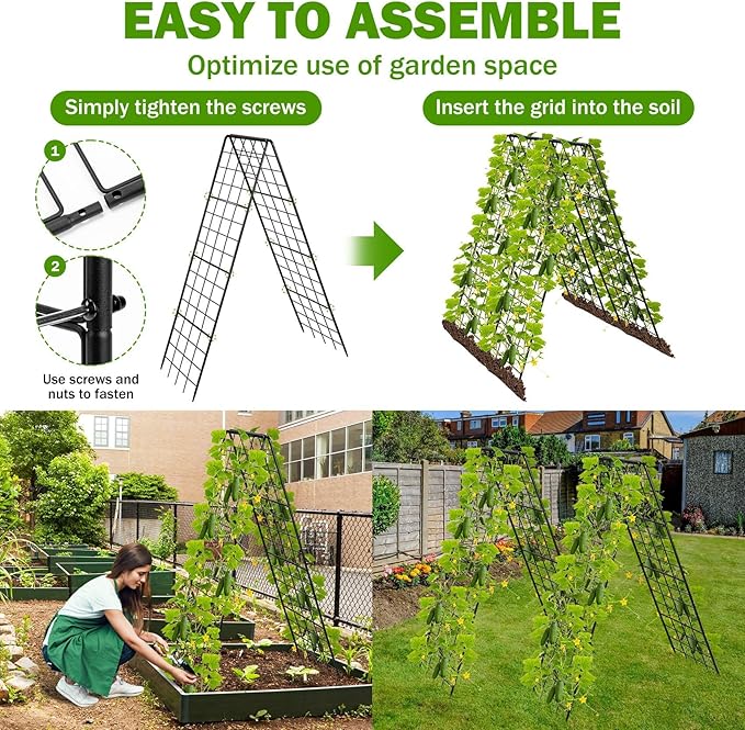 Heavy Duty 2 Pack 50"x17" Adjustable A-Frame Trellis for Climbing Plants Outdoor, Metal Rust-Proof Garden Trellis, Dense Grid Climbing Frame Trellis for Raised Beds, Cucumber, Tomatoes Outdoor