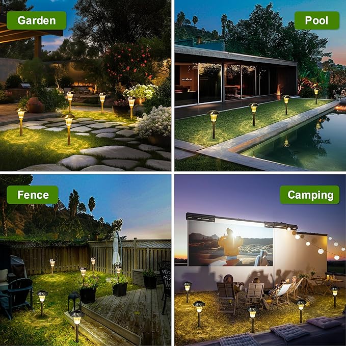 GIGALUMI Solar Pathway Lights, 8 Pack Solar Light Outdoor Waterproof, Glass Stainless Steel Automatic Solar Landscape Lights for Patio, Yard, Lawn, Driveway, Walkway (Warm White)