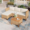 HERA'S HOUSE Small Patio Furniture Set, 3 Pieces Wicker Outdoor Sectional Sets,Yellow Rattan Conversation Set with Sofa and Coffee Table for Garden and Backyard, l Shape Boho Balcony Couch Sets