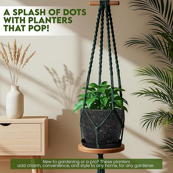 Utopia Home - Spotty Plant Pots Indoor with Drainage - 7/6.6/6/5.3/4.8 Inches Flower Pots - 10 Pack Plastic Planters - Ideal for Stocking Stuffers - (Speckled Black, Pack of 10)