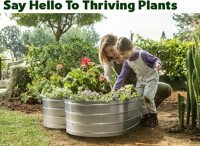 Plant & Plot Galvanized Raised Garden Beds Outdoor // Planter Raised Beds for Gardening, Vegetables, Flowers // Large Metal Garden Box (Silver) // Tool-Free Assembly