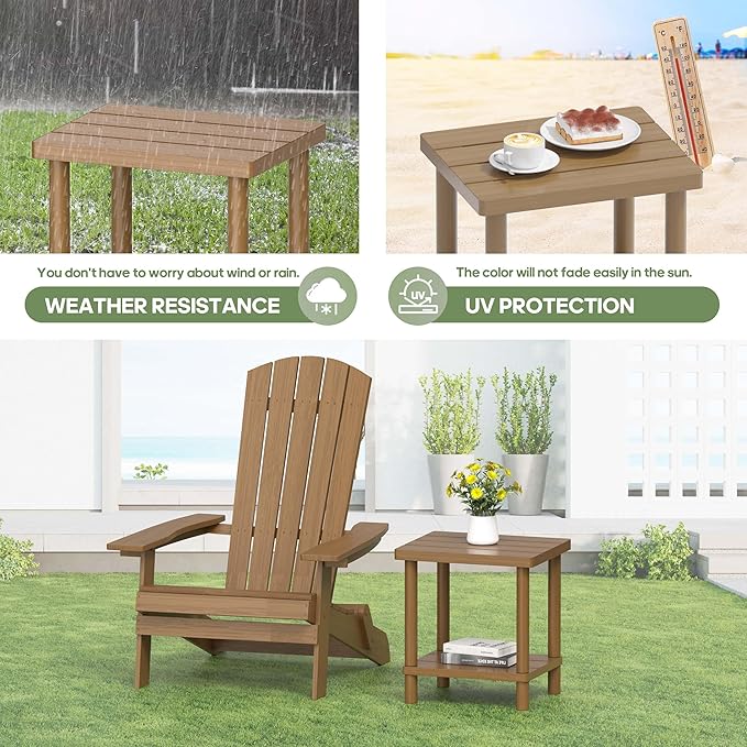 Outdoor Side Table, 2-Tier Small Outdoor Table for Patio, Adirondack Side Tables for Outside or Indoor, Bamboo End Table for Pool, Porch, Weather Resistant Easy Maintenance,Brown