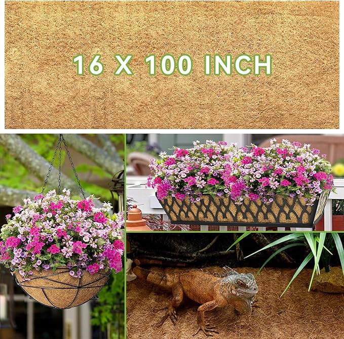 16x100 Inch Coconut Liner Roll for Planters Flower Basket Natural Coco Fiber Liners for Indoor & Outdoor Plants DIY Coir Fibre Mat Sheet for Animal Pet Pad Reptile Carpet Garden Decoration