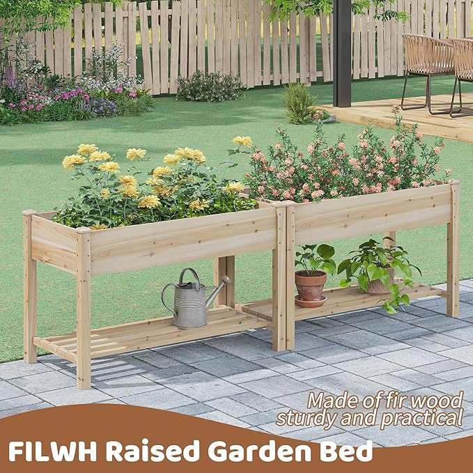 FILWH Raised Garden Bed with Legs Elevated Wooden Planter Box Stand Large Planter Stand Box for Fruits Vegetables Flowers with Divider with Bag - 48 * 24 * 30.5IN