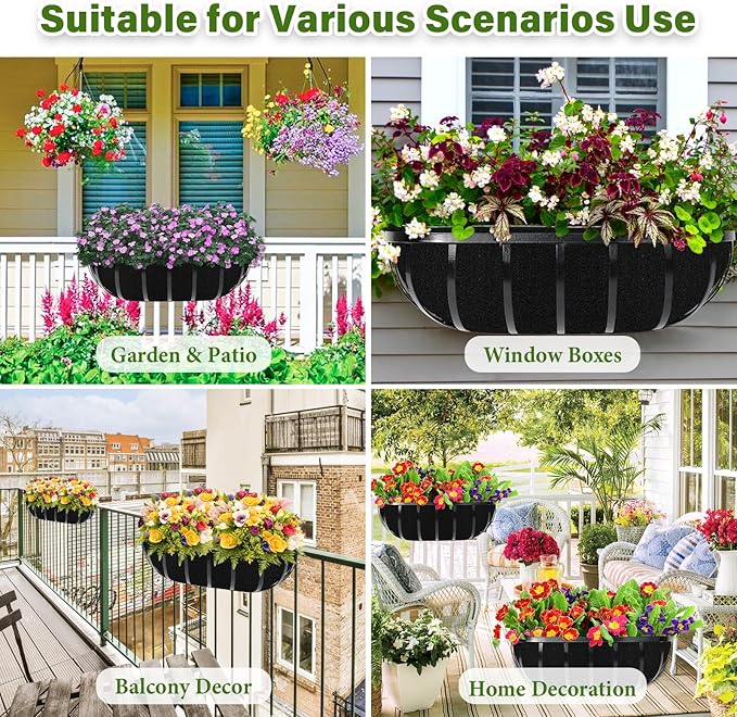 Riare 4 Pack 36 Inch Black Felt Window Box Liners- Fabric Trough Planter Basket Liners Replacement, Non-Woven Hanging Plant Liner for Wall Hanging Basket, Garden Fence Railing (Avoid Bird Nesting)