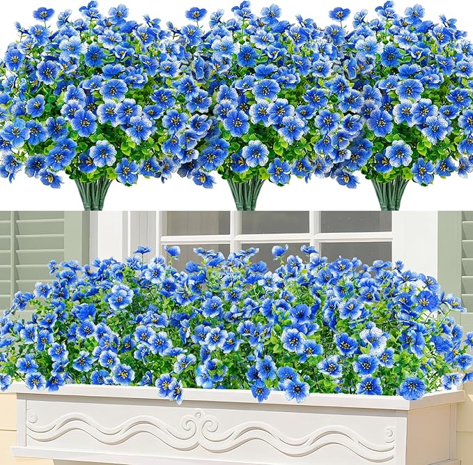 Bassion Artificial Flowers for Outdoors, 24 Bundles UV Resistant Fake Flowers Realistic Silk Faux Plants for Outdoor Planter Window Box Porch Patio Garden Home Outside Decorations