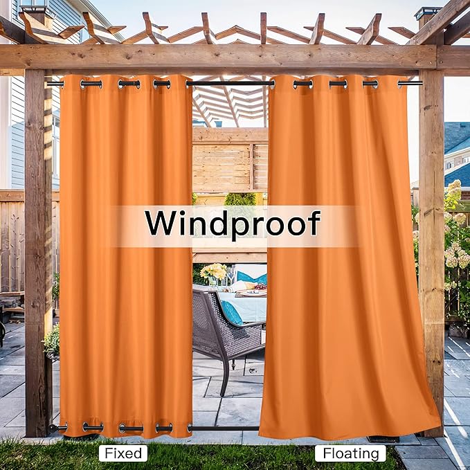 NICETOWN Canvas Outdoor Curtains 2 Panels = 110" Wide by 95" L for Patio Waterproof, Waterproof & Windproof Rustproof Top and Botom Grommet Outdoor Curtains/Drapes for Porch/Cabana, Orange