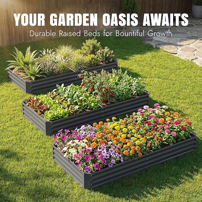 INNO STAGE 2 Pcs 8×4×1ft Galvanized Raised Garden Bed Kit, Galvanized Planter Raised Garden Boxes Outdoor, Large Metal Raised Garden Beds for Vegetables, Flowers, Herbs, and Succulents, Grey