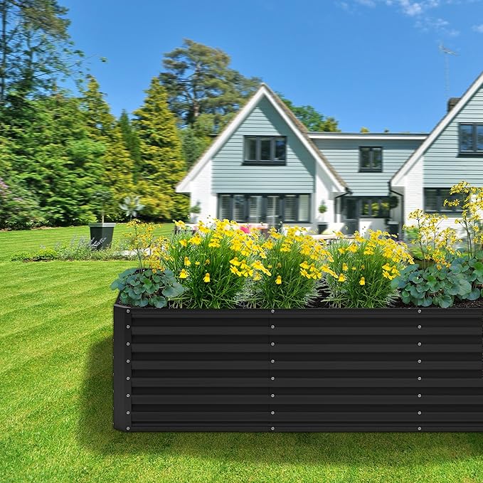 4x2x2FT Galvanized Raised Garden Bed,Planter Raised Beds-Metal Garden Box,Large Plant for Outdoor Planting, Vegetables Bed，Flower,herb-Black