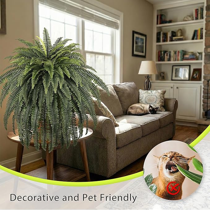 68" Artificial Ferns for Outdoor, UV Resistant Giant Faux Boston Fern Bush with 92 Fronds, Large Fake Plants Fade Resistant for Porch Patio Garden Home Decor