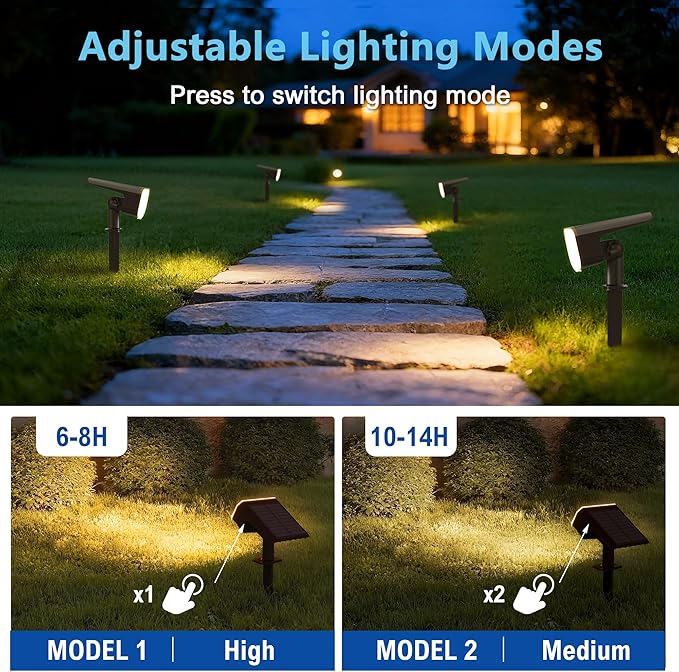 Solar Lights Outdoor Waterproof IP65, Super Bright LED, 3000K 2 Lighting Modes, Solar Powered Yard Garden Solar Spot Lights for Outside Landscape Auto On/Off -2 Pack