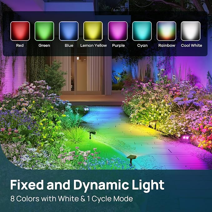 Linkind Solar Lights Outdoor Waterproof IP65, StarRay RGB Solar Spot Lights Outdoor, Color Changing Outdoor Solar Lights for Yard, Garden, Pathway, St. Patrick's Day (Multicolor, 2 Pack)