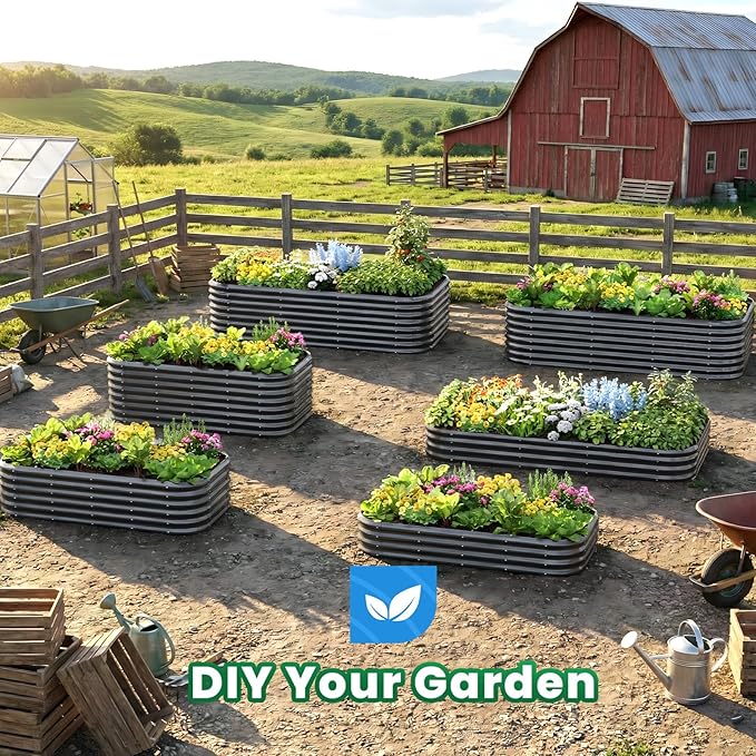 Quictent Galvanized Raised Garden Bed Kit, 6x3x1 ft Oval Metal Planter Box for Vegetables, Dark Grey