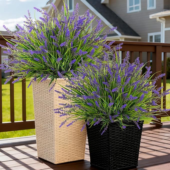 24 Pcs Artificial Faux Plants for Outdoor Spring Decoration, Fake Monkey Grass for Garden Porch Balcony Planters, Fake Greenery Shrubs UV Resistant No Fade Plants Bush for Pathway(Purple)