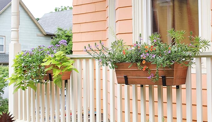 Achla Designs C-20C Copper Plated Flower Box, Medium Window Flowerbox Planter