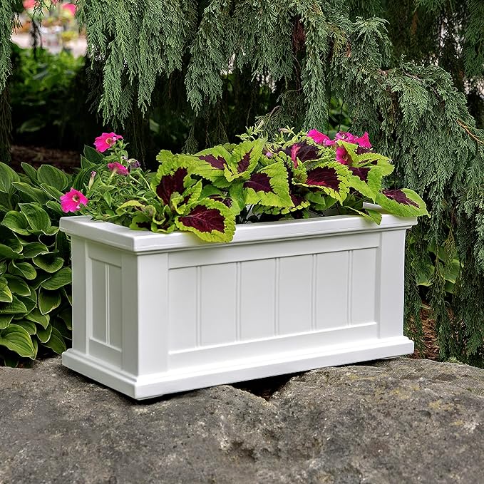 Mayne Cape Cod Rectangle Planter - White - 24in L x 11in W x 11in D - Polyethylene - Built-in Water Reservoir (4839-W)