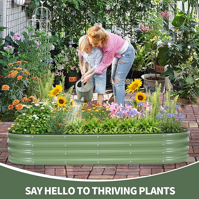 1MORE Galvanized Raised Garden Bed- Planter Garden Boxes Outdoor, Raised Beds for Gardening, 6x2x1ft Metal Garden Bed Kit for Vegetables Flower, Planter Raised Beds with Tools.Green