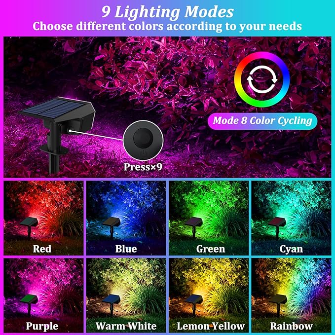 Sucolite 6-Pack Solar Spot Lights Outdoor Waterproof IP65, 3 Lighting Modes 2-in-1 Solar Landscape Spotlights for Yard, 59 LED Solar Powered Wall Lights for Garden Pathway Driveway Walkway, Multicolor