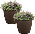 Sunnydaze 20-Inch Anjelica Large Plastic Pot for Plants - Outdoor Double-Walled Large Plastic Planter with Drillable Drainage Holes - Sable - 2pk