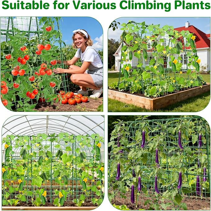 Cucumber Trellis for Raised Bed, U-Shape Garden Trellis for Climbing Plants Outdoor, Metal Arch Trellis for Vegetables, Plant Support for Tomato, Pea, Zucchini(63" L×30" W×47.2" H-Large)