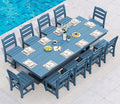 SERWALL 11 Piece Outdoor Dining Set, 84" HDPE Outdoor Table and Chairs for 10，All Weather Patio Furniture Set with Umbrella Hole for Backyard, Garden, Blue