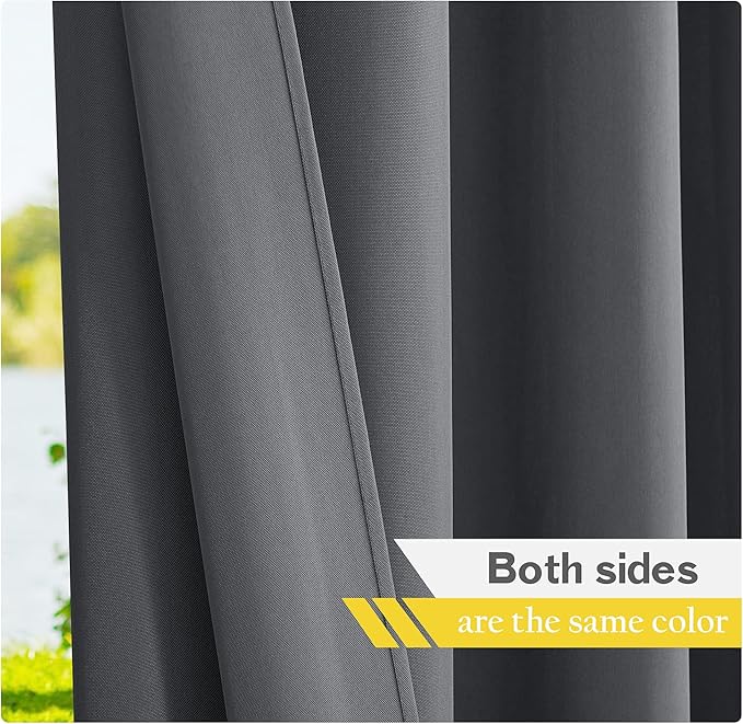 NICETOWN Patio Curtains Outdoor Waterproof 2 Panels, Stainless Steel Ring Top Outdoor Indoor Window Drapes Keep Rain Out for Gazebo/Playground/Porch, W55 x L95 Inch, Grey