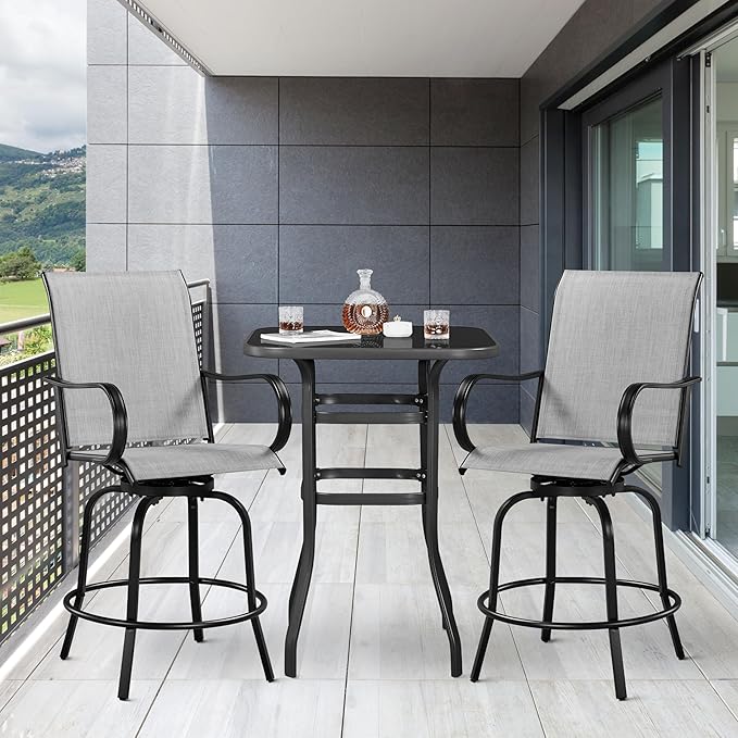 Yaheetech Patio Swivel Barstools Outdoor Chairs Set of 2, High Bistro Stools Outdoor Furniture, All-Weather Patio Stools for Outside, Beach, Lawn, Poolside and Garden, Black/Light Gray