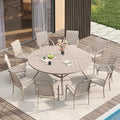 VICLLAX Patio Table and Chair Set of 10, All Weather Metal Round Outdoor Dining Furniture Set-59.9" Round Outdoor Table and Chairs, Sandshell Tabletop