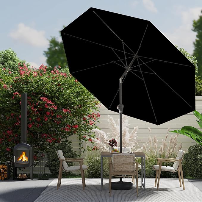 AreShark 9 FT Patio Umbrella for Outdoor, Outdoor Umbrella with Push Button Tilt and Crank, Outdoor Patio Umbrellas with 8 Sturdy Ribs for Market, Garden, Deck, Backyard, Pool (Classic Black)