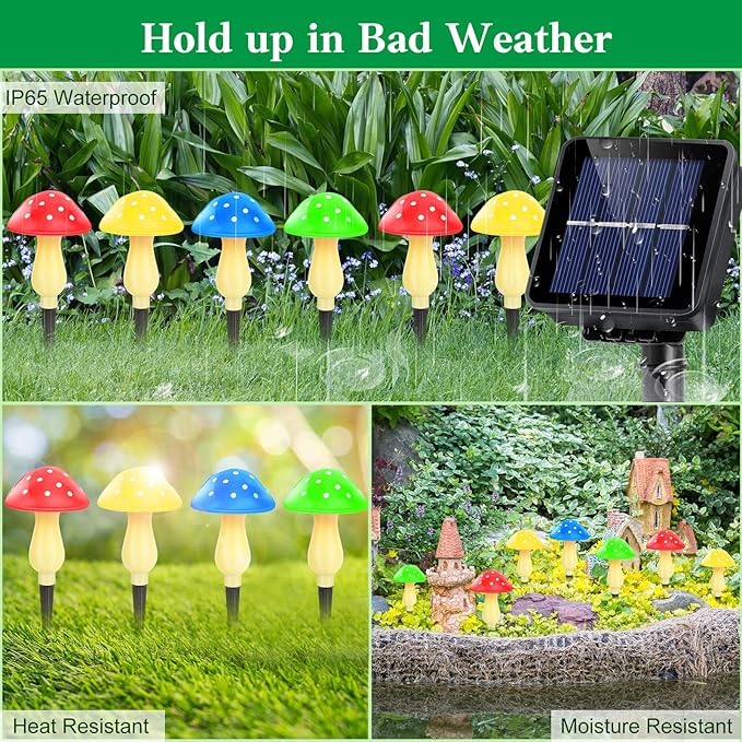 Solar Garden Decor Lights, Solar Powered Mushroom Outdoor Waterproof Long Lasting Mushrooms Stake Lightings with 8 Lights and 8 Modes for Yard Lawn Flowerbed Pathway Decoration (8 in 1)
